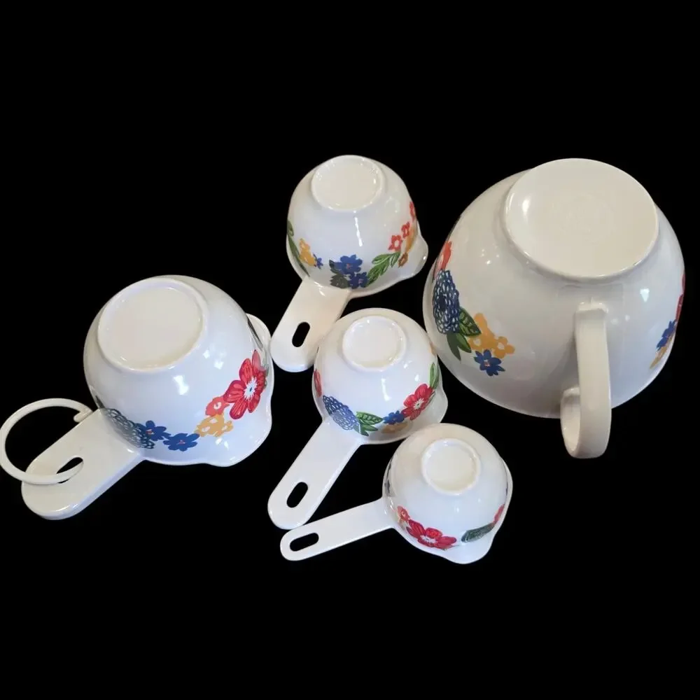 Pioneer Woman Floral Melamine Measuring Cup Set 5 Pc 1 Cup 1/2 1/3 1/4 & 2...
